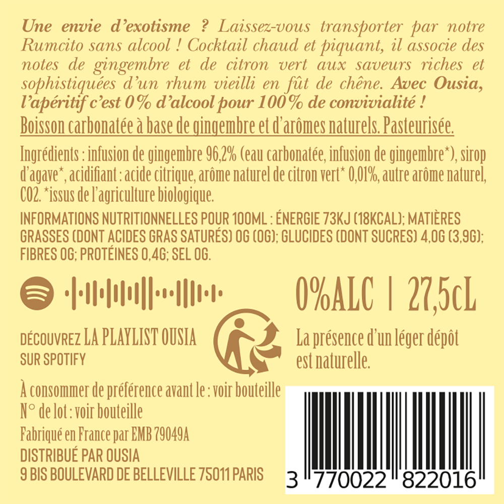 étiquette-etiquette-étiquette produit-etiquette produit-rumcito-cocktail-cocktails-sans alcool-convivialité-apéritif-naturel-fait en France-faits en France-francais-français-peu sucré-peu sucrés-Ousia-Ouisa-Ouisia-boissons-boisson-boisson sans alcool-boissons sans alcool-mixologie-créations maison-spritz-gin tonic-g&tonic-green spirit-ambiance-partage-packshot-fraicheur-fraîcheur-surprise-pétillant-petillant-pétillants-petillants-gingembre-gimgenbre-citron vert-rhum-rhum jamaicain-sirop d'agave-spotify